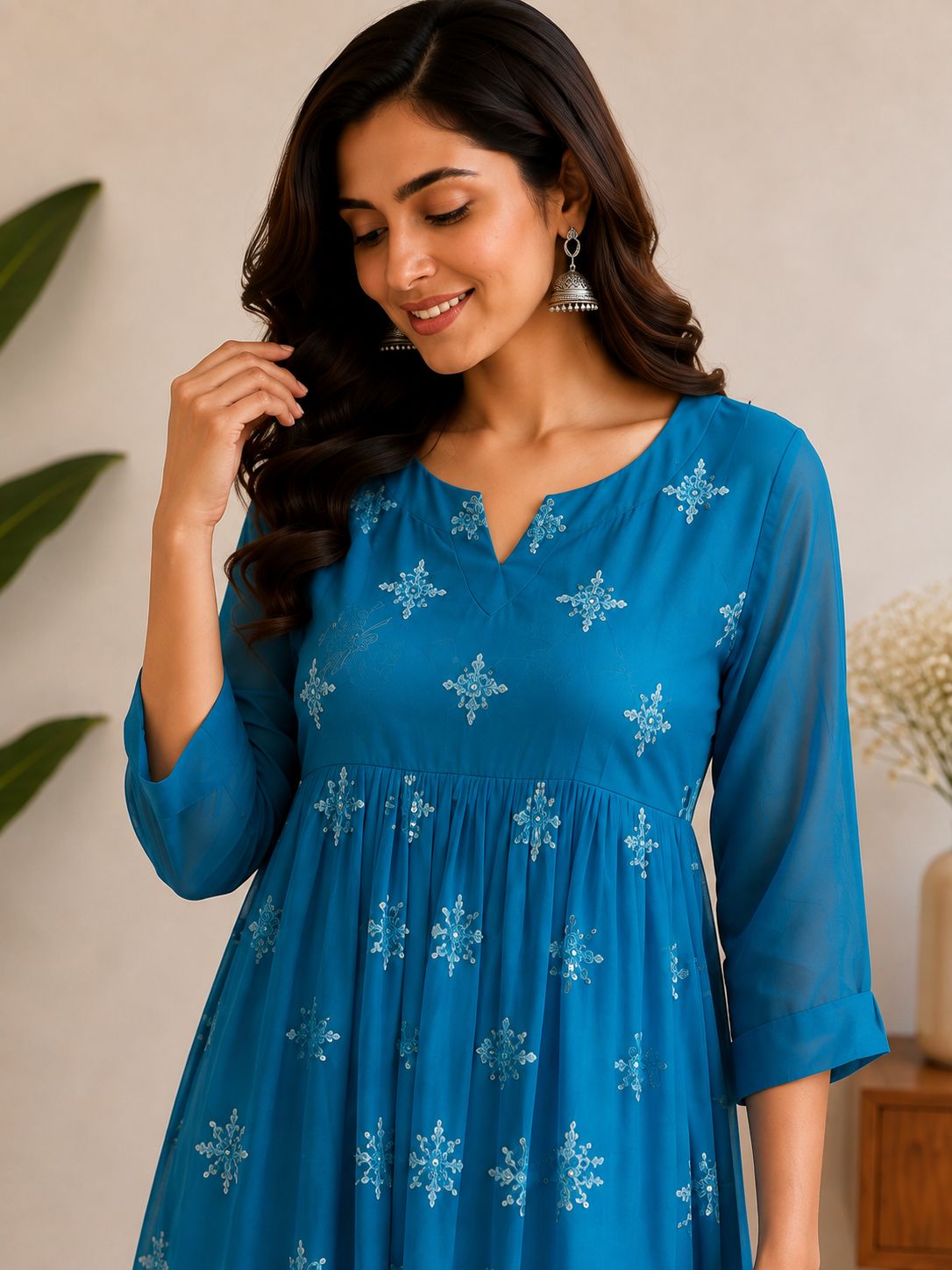 Elegant blue A-line maxi thumbnail
