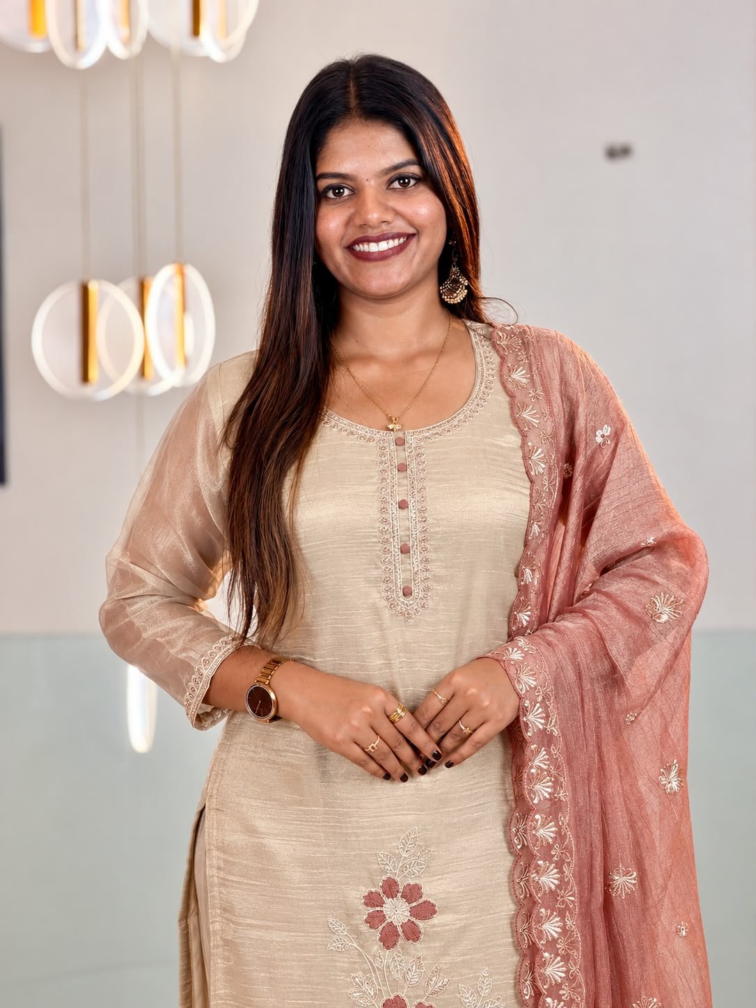 Elegant Beige and Dusty rose salwar set thumbnail