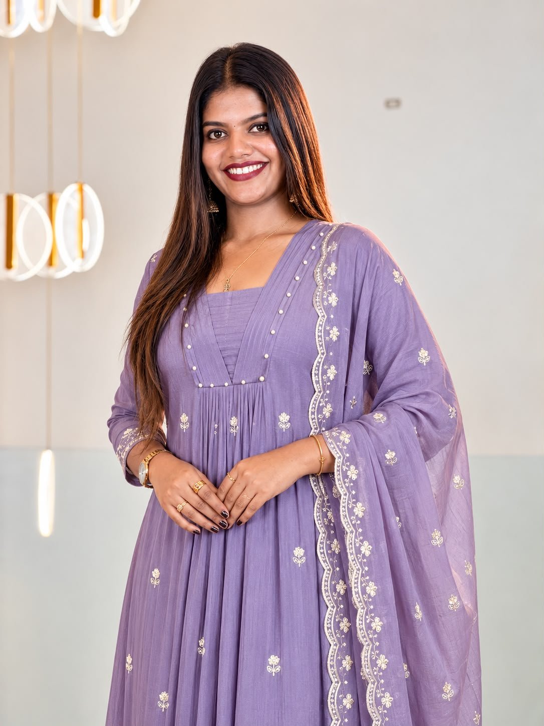 Chinnon Embroidered Anarkali Set- Lavender thumbnail