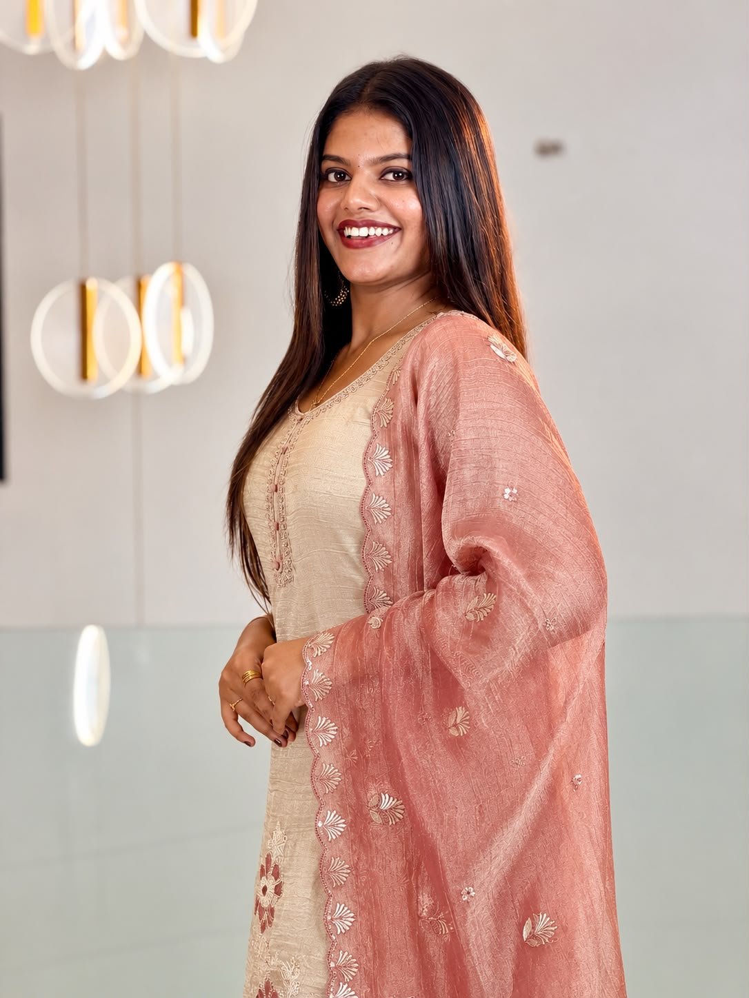 Elegant Beige and Dusty rose salwar set thumbnail