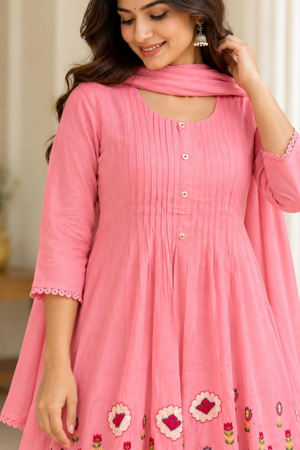 Elegant Pink Embroidered Anarkali Set thumbnail