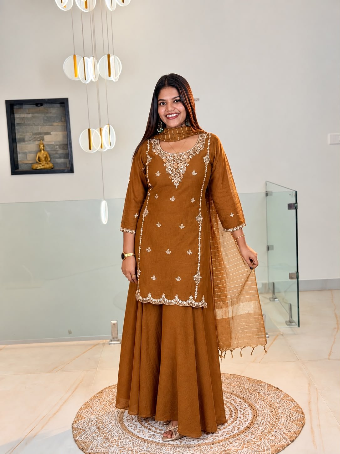 Mul Chanderi -Sharara caramel brown