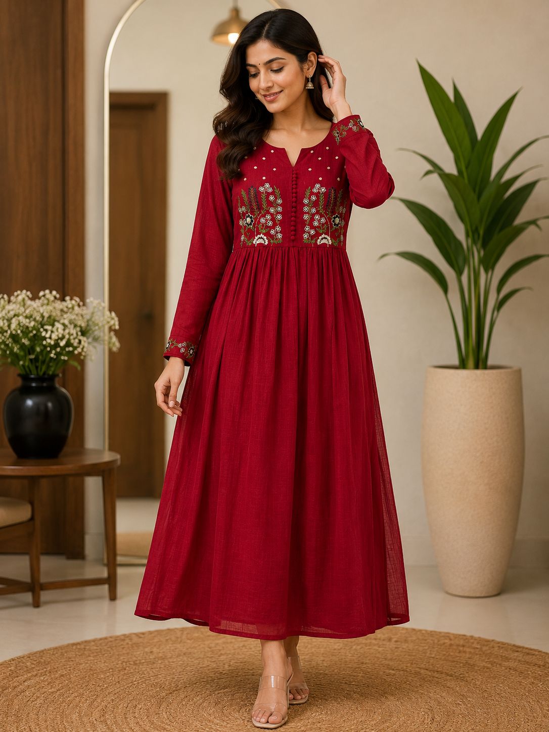Elegant deep red flared dress