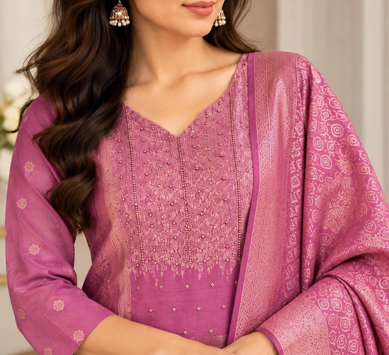 Premium Banaras-rose-magenta set thumbnail