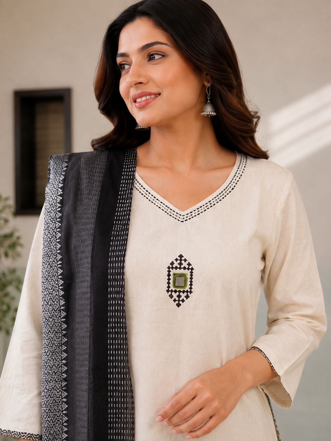 Ivory  Kadhi cotton Three-Piece Set thumbnail