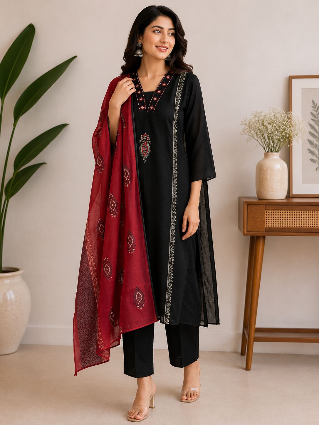 Black cotton three piece set