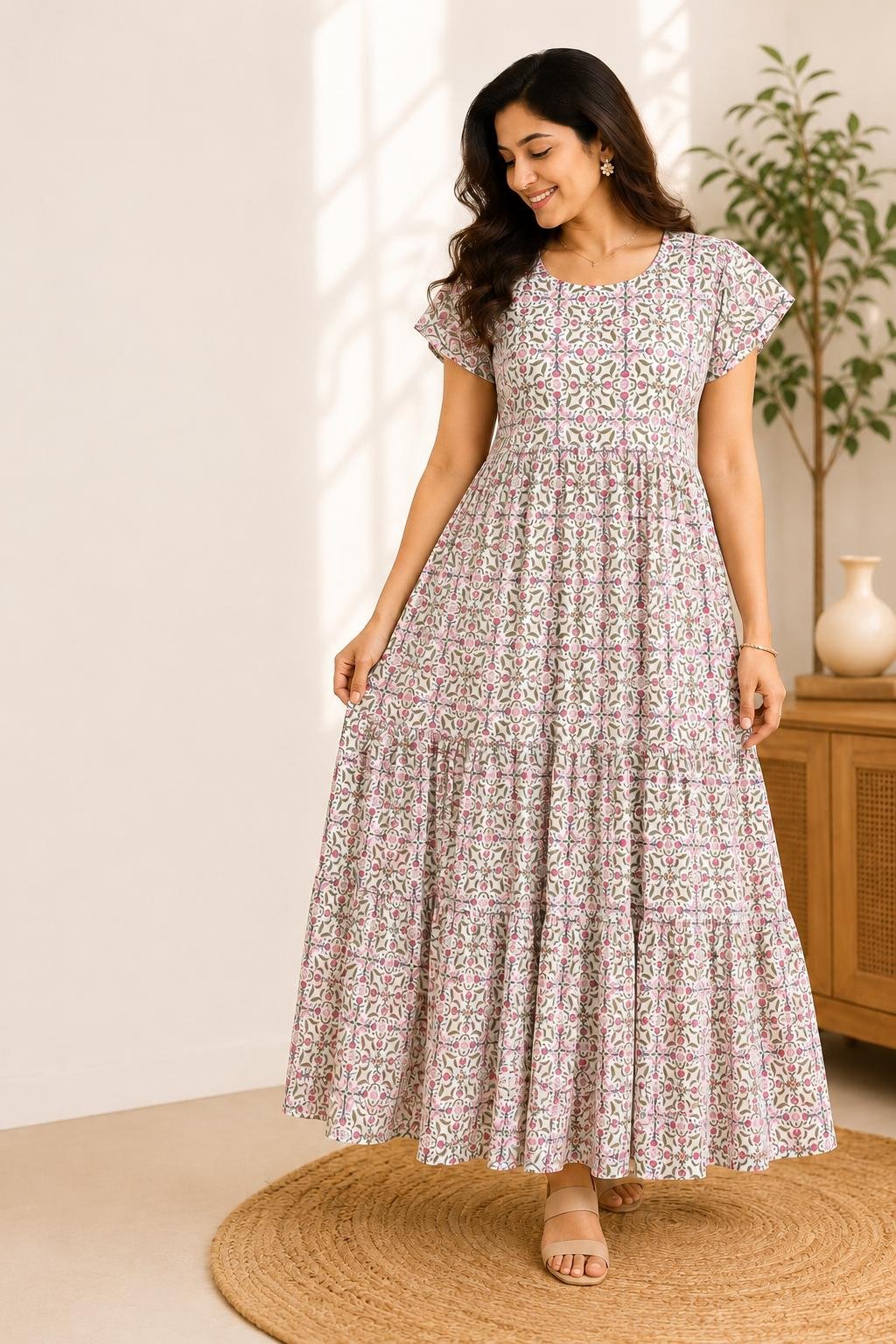 Premium Double Cotton Feeding Maxi Dress