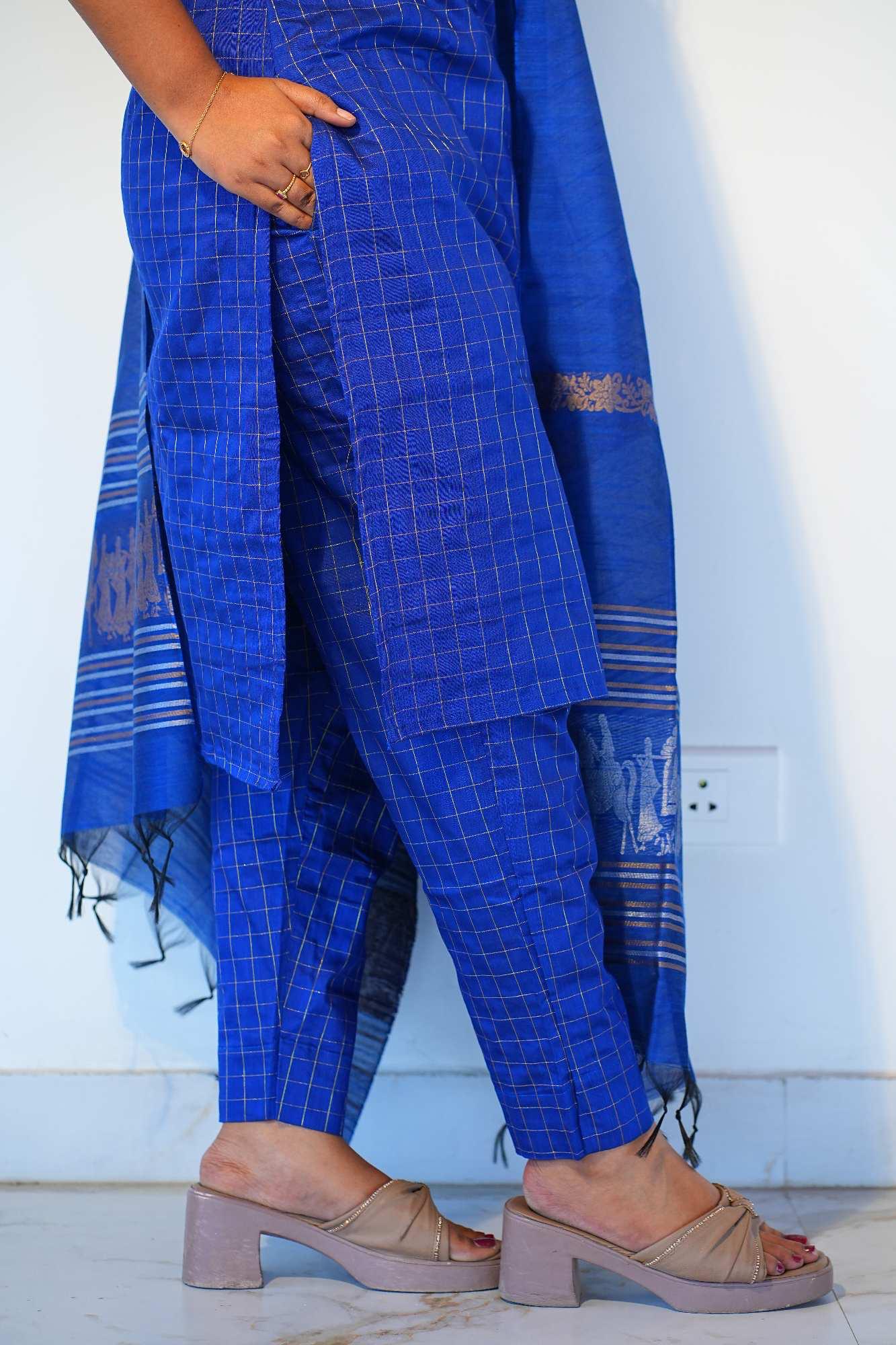 Raw silk checked-pepsi blue thumbnail