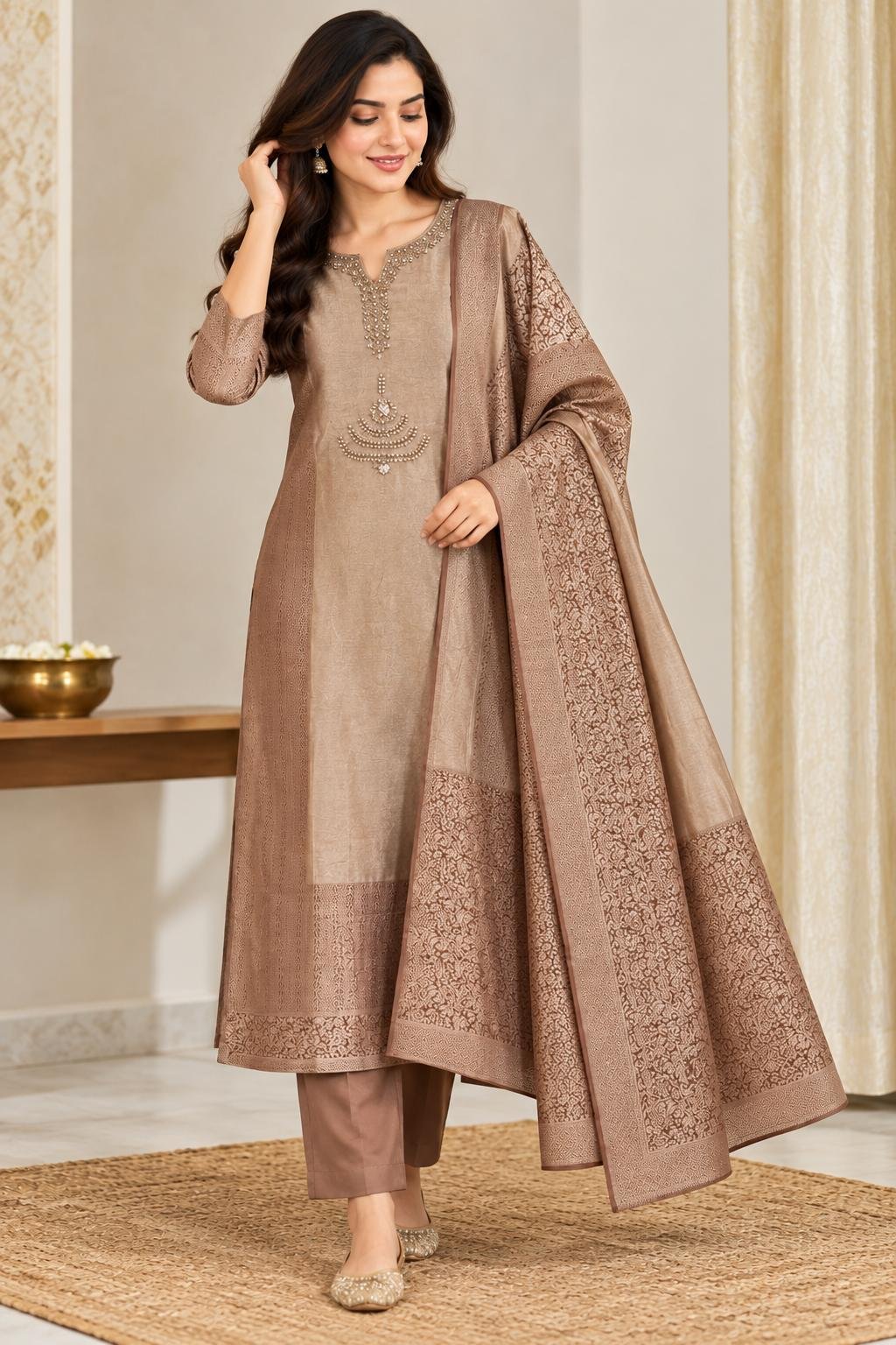 Banaras salwar set-Brown thumbnail