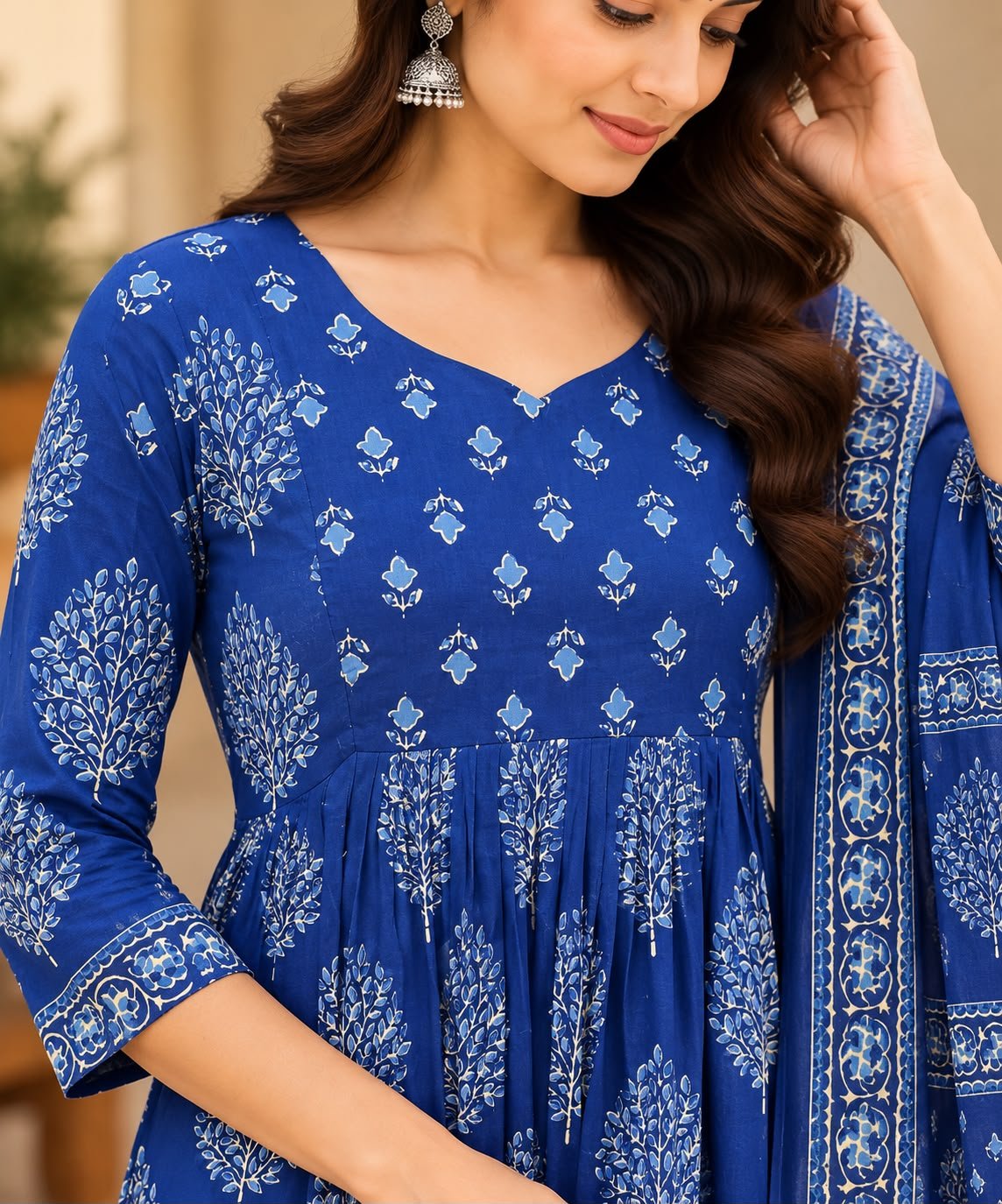 Elegant Royal Blue Cotton Printed 3-Piece Set thumbnail