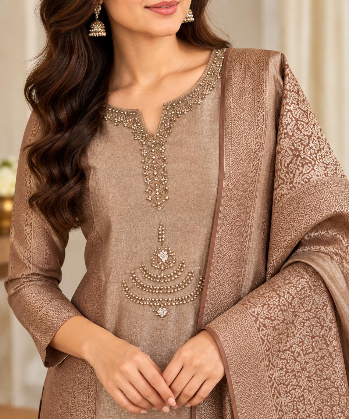 Banaras salwar set-Brown thumbnail