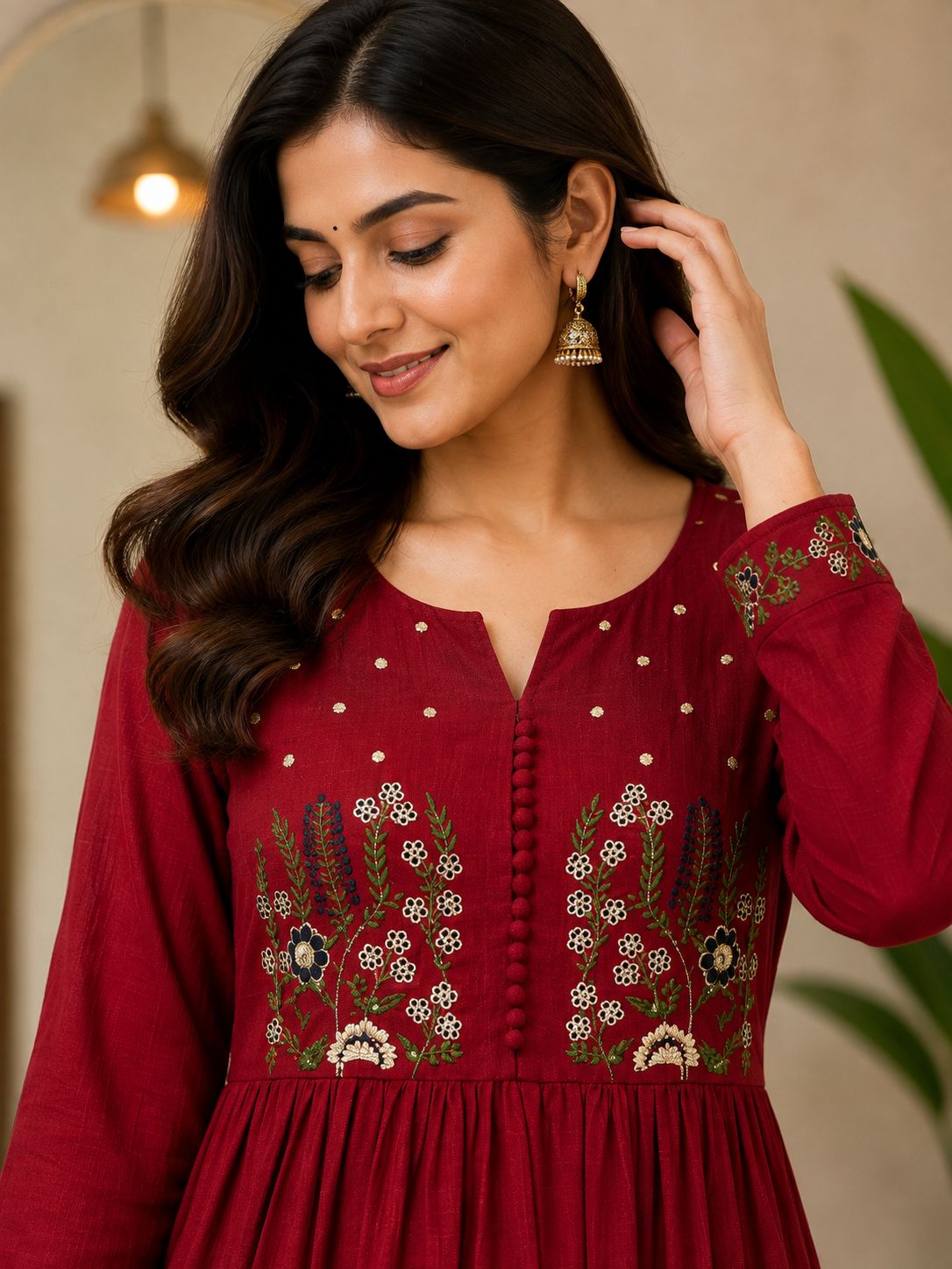 Elegant deep red flared dress thumbnail