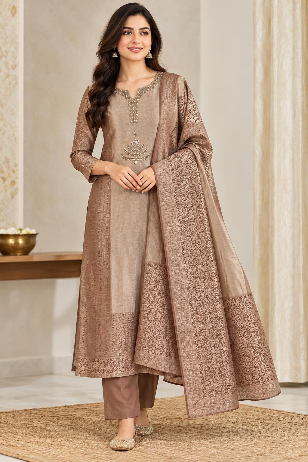 Banaras salwar set-Brown