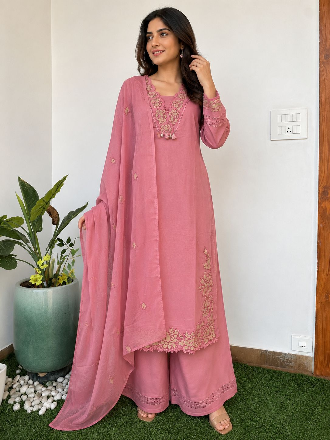 Soft pink cotton salwar