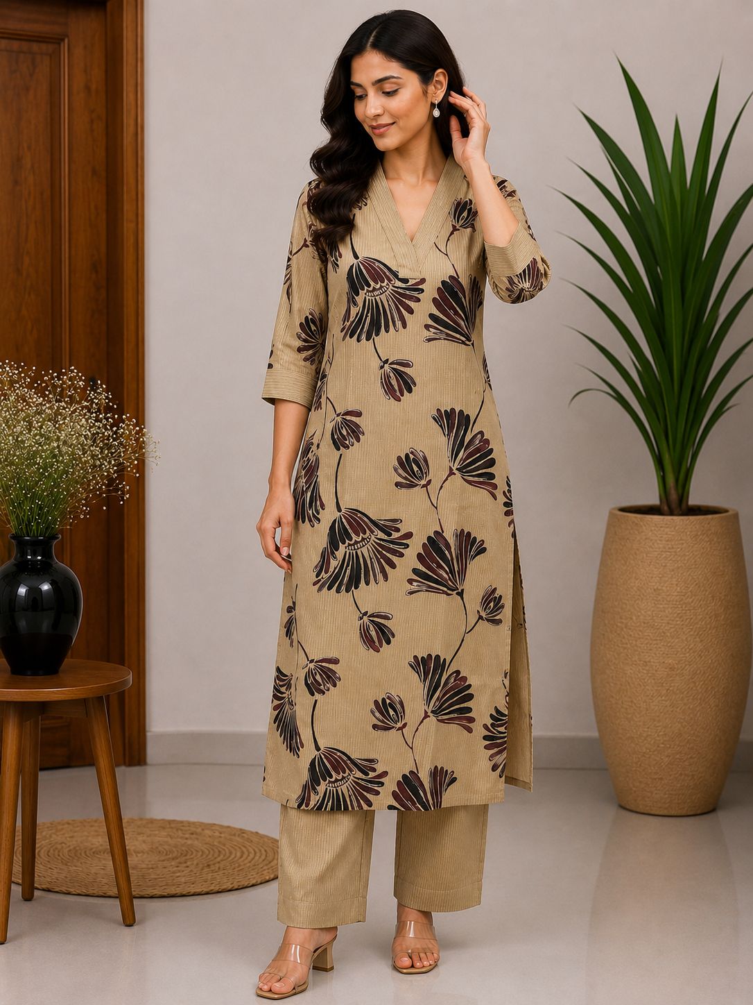 Beige cotton coord set