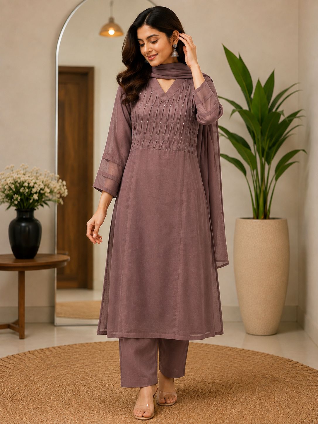 Kota Dhoriya salwar set-dusty mauve
