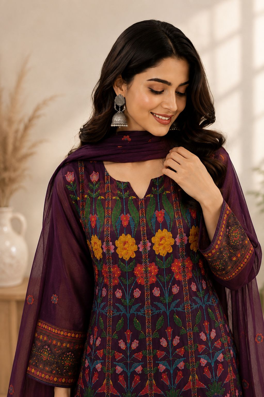Linen Anarkali purple thumbnail
