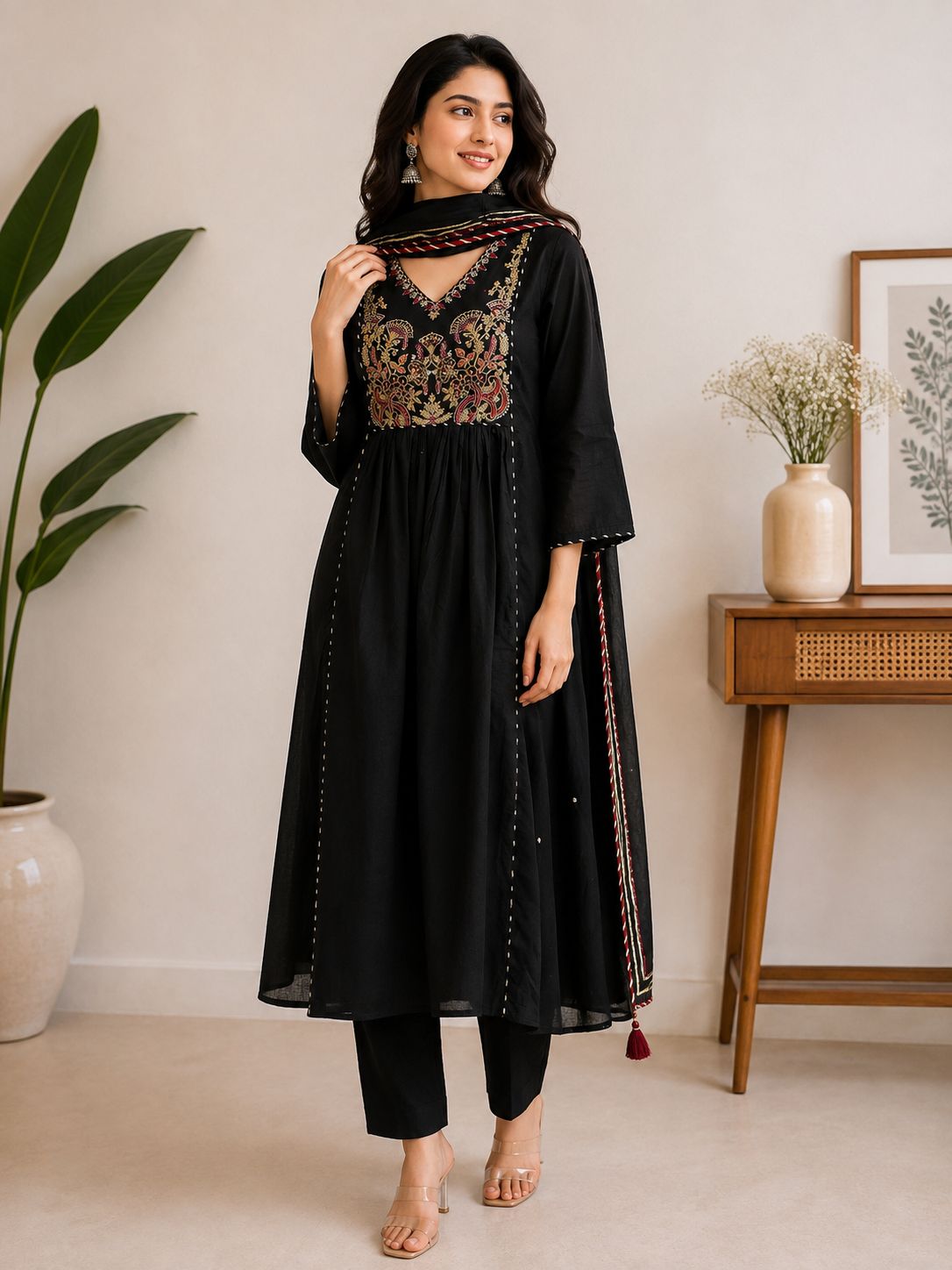 60-60 cotton black kurta set