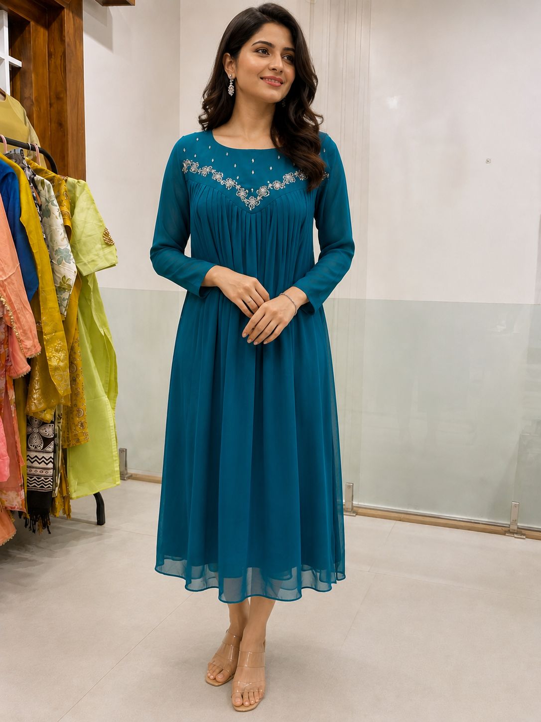 Teal blue handwork kurta