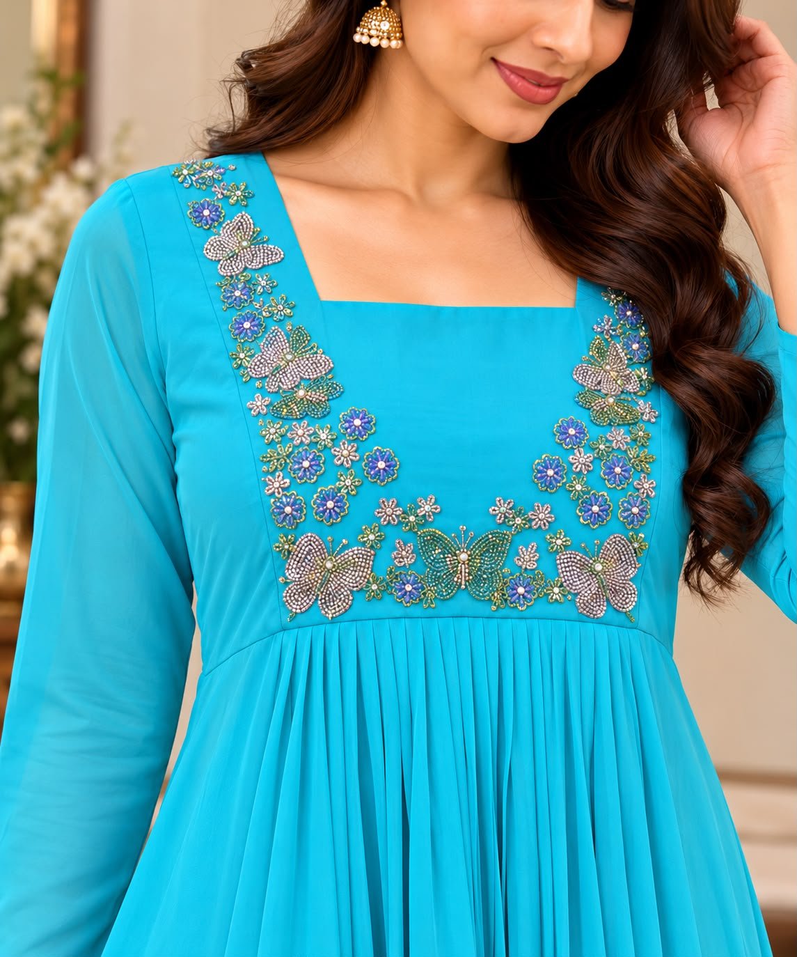 Elegant Turquoise blue Georgette Kurta thumbnail
