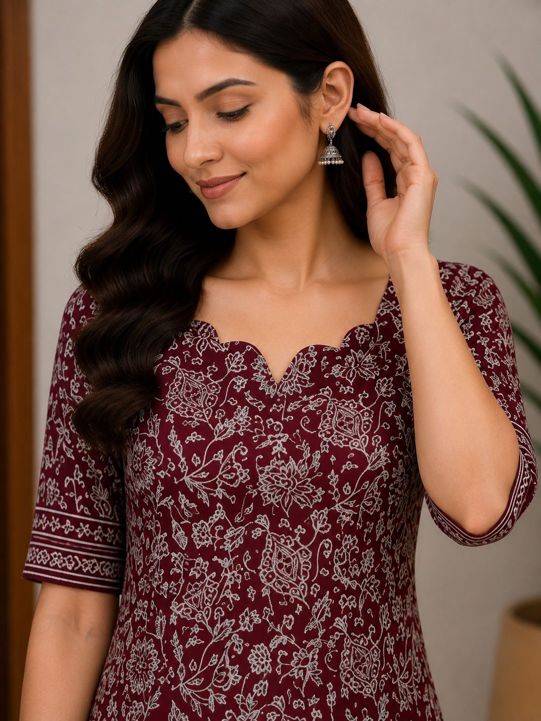 Maroon printed cotton coord set thumbnail