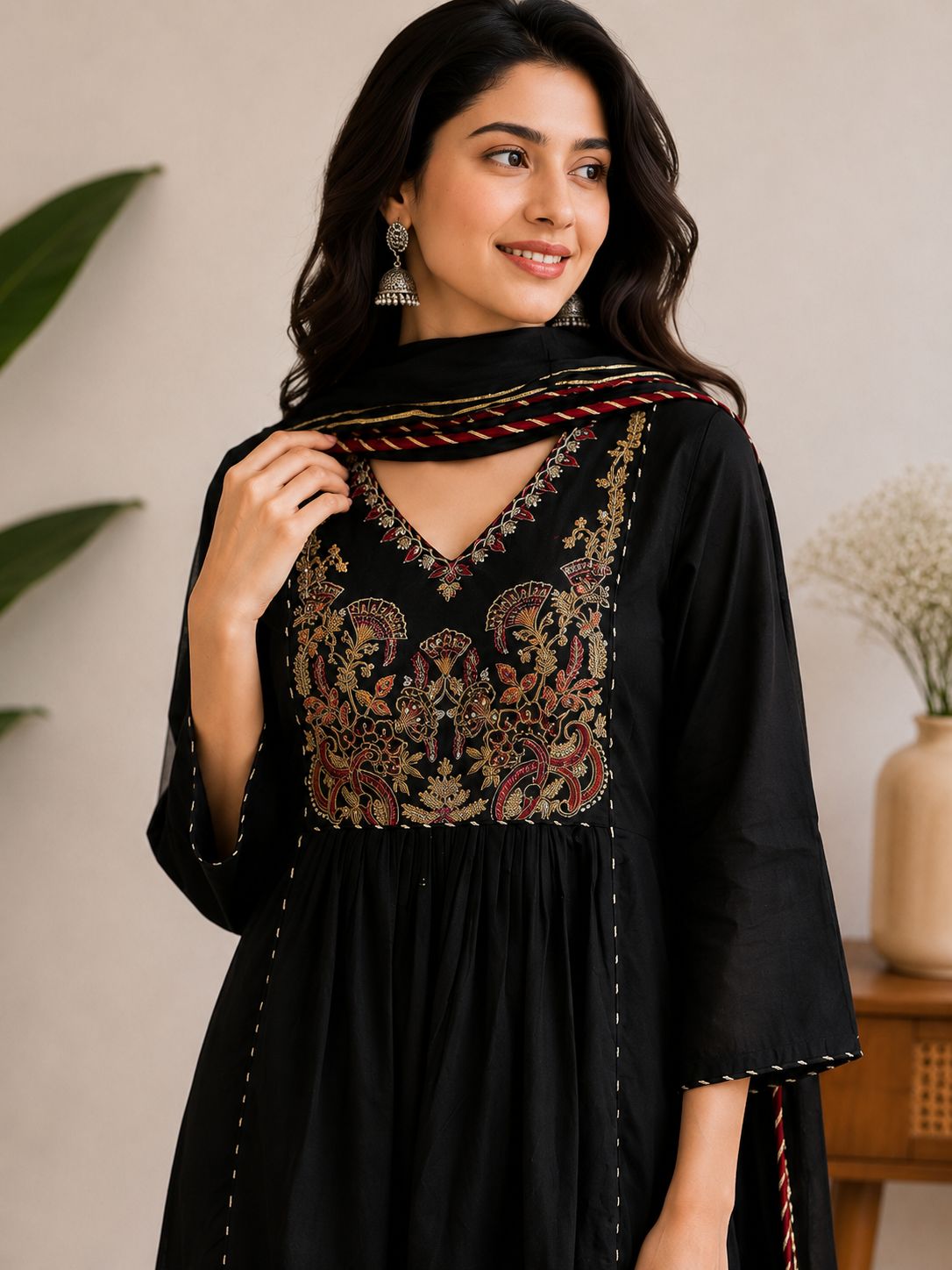 60-60 cotton black kurta set thumbnail