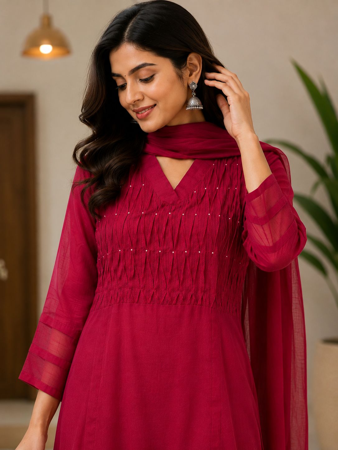 Kota Dhoriya salwar set-pinkish red thumbnail