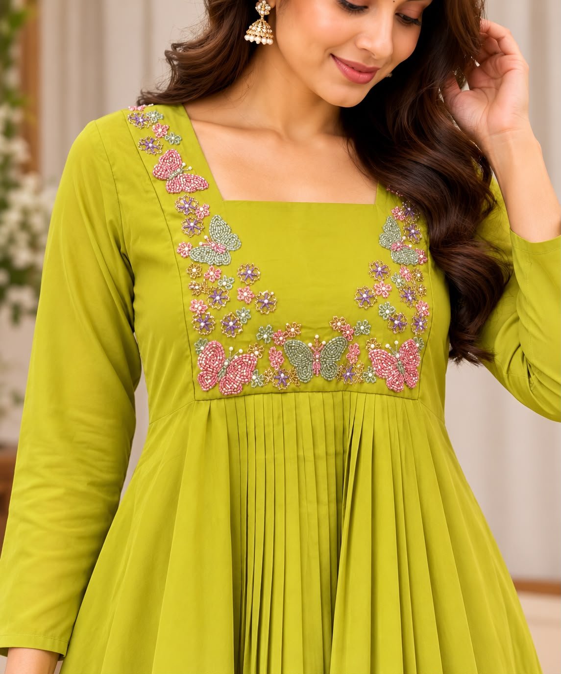 Elegant Lime Green Georgette Kurta thumbnail