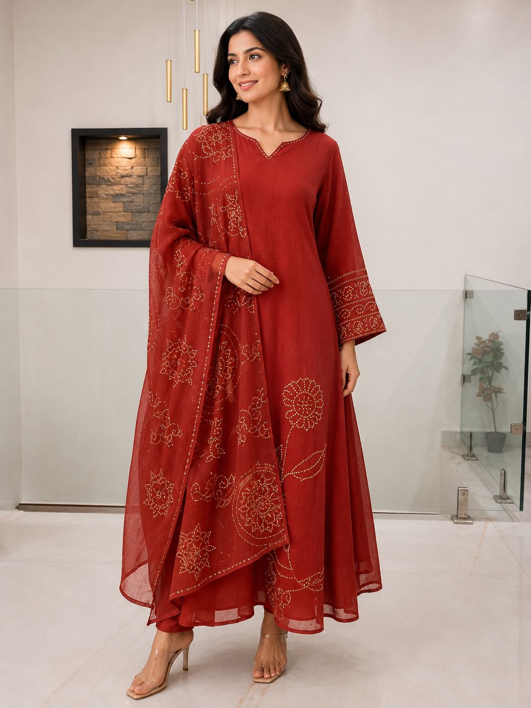 Linen Rust orange salwar set