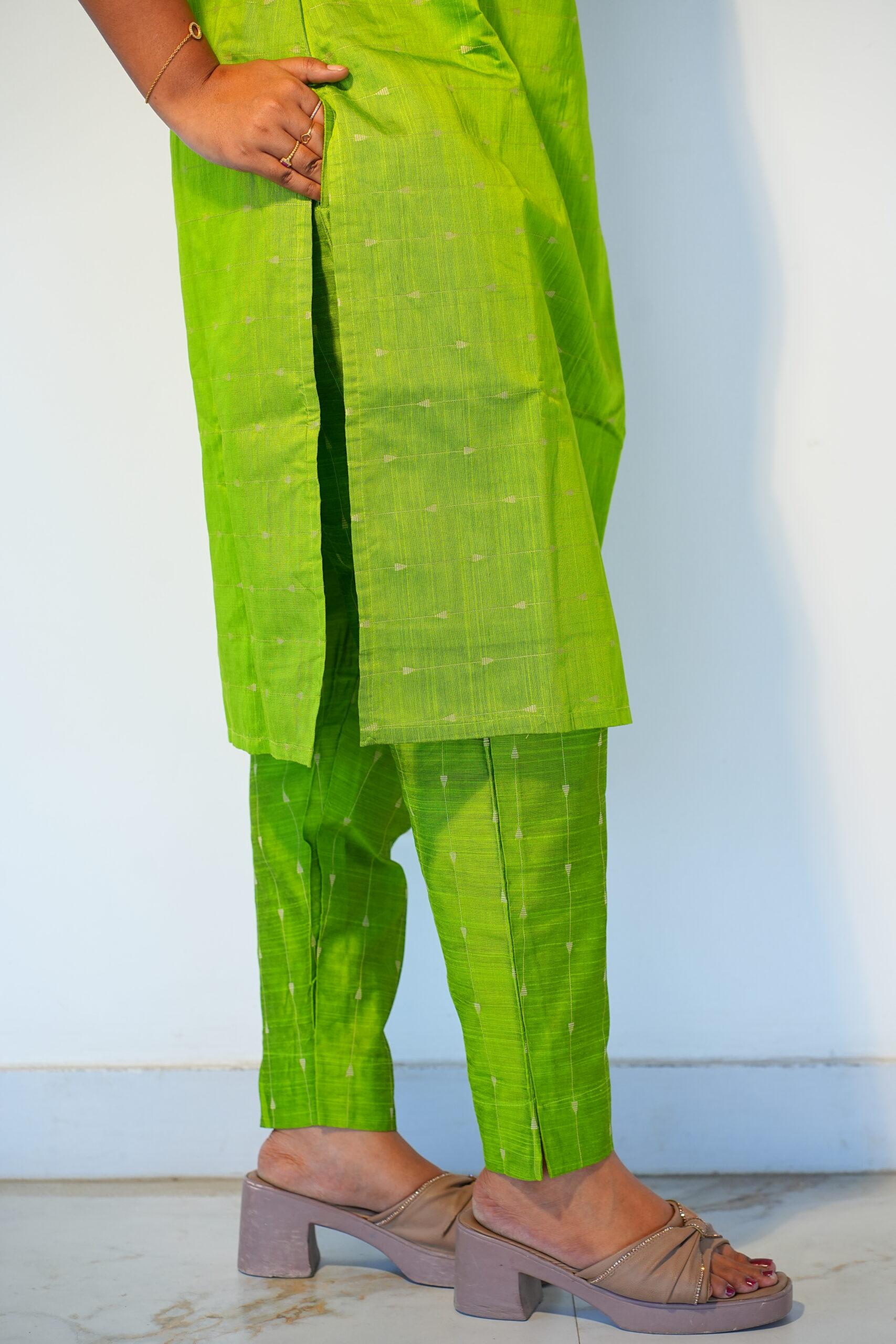 Raw silk butta three piece set-green thumbnail