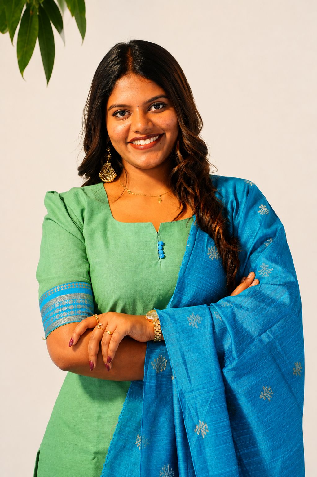 Mangalagiri cotton-mint green and turquoise blue