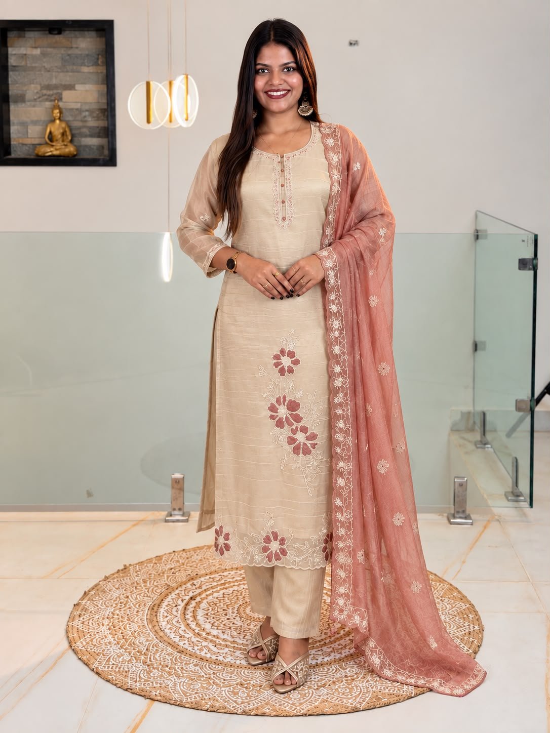 Elegant Beige and Dusty rose salwar set