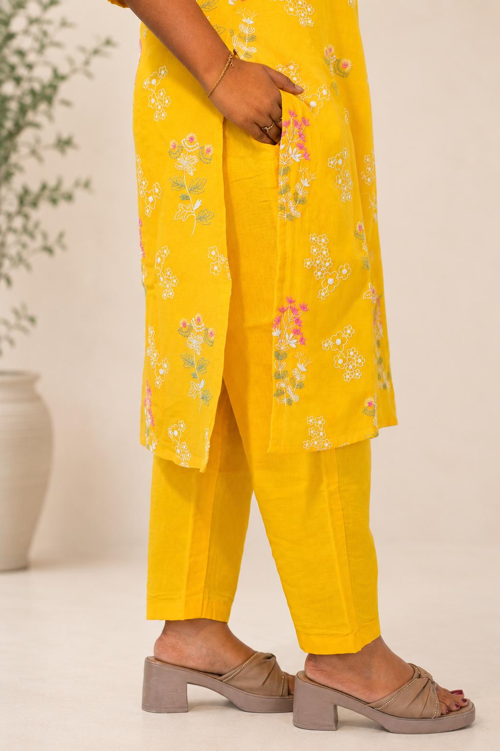 Mul Chanderi coord set-yellow thumbnail