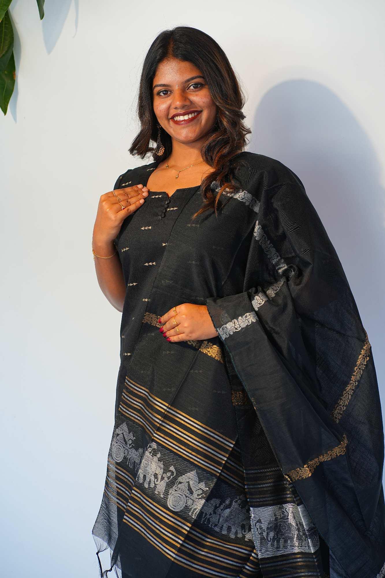 Raw silk butta -black thumbnail