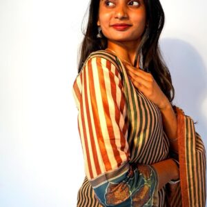 Olive green striped kurta set