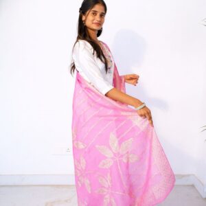 White kurta set with delicate pink organza dupatta