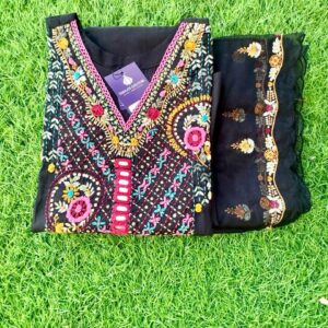 Chanderi -Black Embroidered Kurta Set