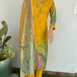Radiant yellow elegance in pure muslin salwar suit