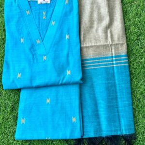 Raw silk A-line salwar suit-Blue