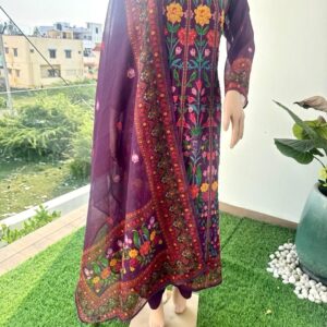 Purple Linen  Anarkali Kurta Set