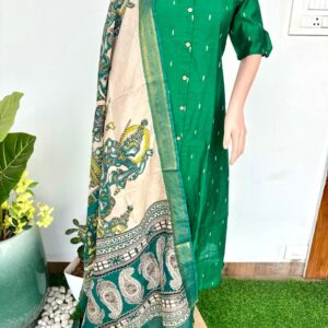Green raw silk salwar with chennuri Nizam border dupatta