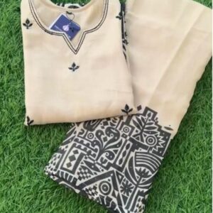 Linen short kurta set-Beige